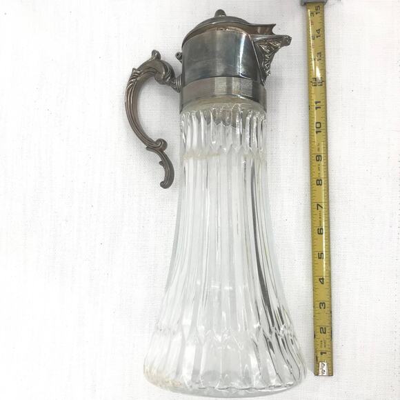Antique Glass Cooling Ewer Pitcher With Silver Plate Lid  Carafe Single Handle - Picture 3 of 3